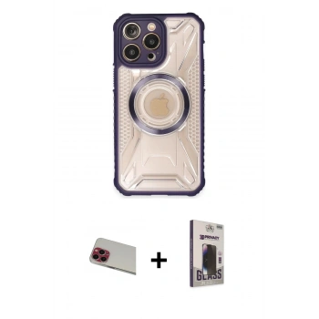 MARSİLYAN™- iPhone 13 Pro Max Kılıf Kutup Modern - Siyah Bilvis Hayalet Cam Ekran Koruyucu + Rainbow Kamera Lens Koruma Cam - KI