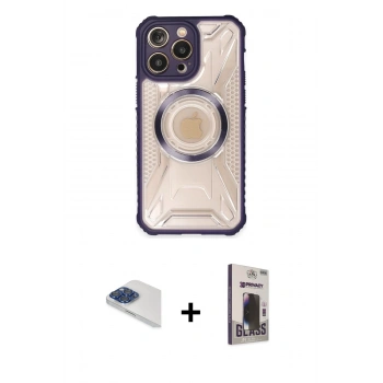 MARSİLYAN™- iPhone 13 Pro Max Kılıf Kutup Modern - Siyah Bilvis Hayalet Cam Ekran Koruyucu + Pers Alüminyum Kamera Lens - LT