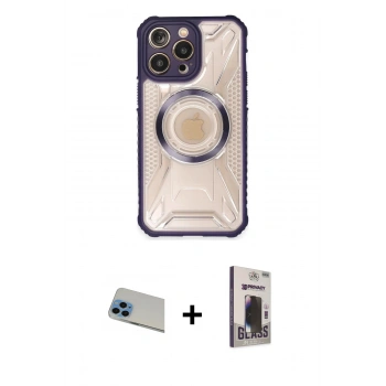 MARSİLYAN™- iPhone 13 Pro Max Kılıf Kutup Modern - Siyah Bilvis Hayalet Cam Ekran Koruyucu + Rainbow Kamera Lens Koruma Cam - MI