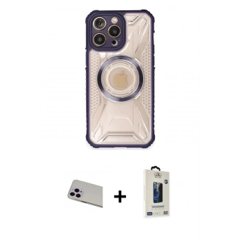 MARSİLYAN™- iPhone 13 Pro Max Kılıf Kutup Modern - Siyah Bilvis Hayalet Cam Ekran Koruyucu + Rainbow Kamera Lens Koruma Cam - MR