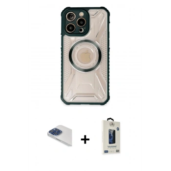 MARSİLYAN™- iPhone 13 Pro Max Kılıf Kutup Modern - Siyah Bilvis Hayalet Cam Ekran Koruyucu + Pers Alüminyum Kamera Lens - LT