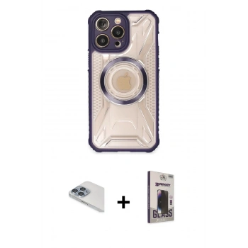 MARSİLYAN™- iPhone 13 Pro Max Kılıf Kutup Modern - Siyah Bilvis Hayalet Cam Ekran Koruyucu + Pers Alüminyum Kamera Lens - SABE