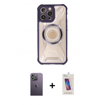 MARSİLYAN™- iPhone 13 Pro Max Kılıf Kutup Modern - Siyah Joko 5D Cam + Neon Fosforlu Kamera Lens - BZ