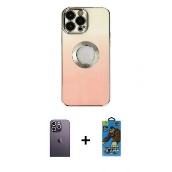MARSİLYAN™- iPhone 13 Pro Max Kılıf Kutup Yansıma Özel Seri - Siyah 18D Cam Ekran Koruyucu + Neon Fosforlu Kamera Lens - BZ