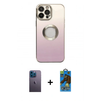 MARSİLYAN™- iPhone 13 Pro Max Kılıf Kutup Yansıma Özel Seri - Siyah 18D Cam Ekran Koruyucu + Neon Fosforlu Kamera Lens - MI