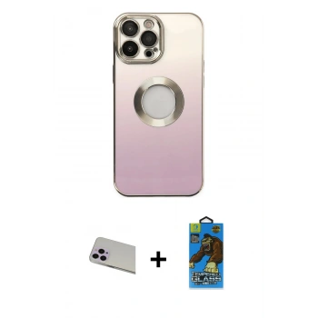 MARSİLYAN™- iPhone 13 Pro Max Kılıf Kutup Yansıma Özel Seri - Siyah 18D Cam Ekran Koruyucu + Rainbow Kamera Lens Koruma Cam - MR