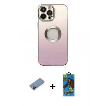 MARSİLYAN™- iPhone 13 Pro Max Kılıf Kutup Yansıma Özel Seri - Siyah 18D Cam Ekran Koruyucu + Shine Kamera Lens Koruma Cam - PE