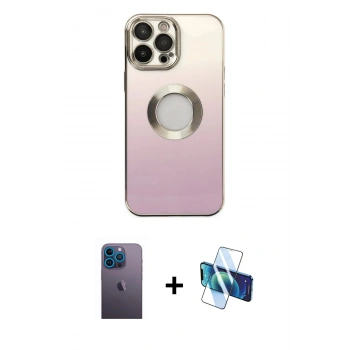 MARSİLYAN™- iPhone 13 Pro Max Kılıf Kutup Yansıma Özel Seri - Siyah 3D Antistatik Cam Ekran Koruyucu + Neon Fosforlu Kamera Lens - MI