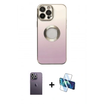 MARSİLYAN™- iPhone 13 Pro Max Kılıf Kutup Yansıma Özel Seri - Siyah 3D Antistatik Cam Ekran Koruyucu + Neon Fosforlu Kamera Lens - BZ