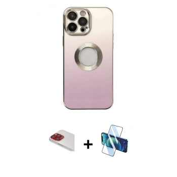MARSİLYAN™- iPhone 13 Pro Max Kılıf Kutup Yansıma Özel Seri - Siyah 3D Antistatik Cam Ekran Koruyucu + Pers Alüminyum Kamera Lens - KI