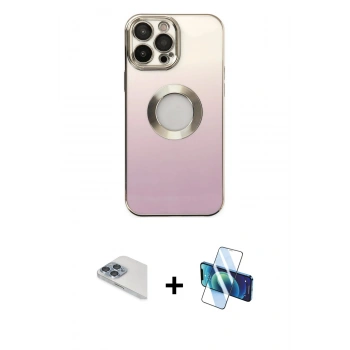 MARSİLYAN™- iPhone 13 Pro Max Kılıf Kutup Yansıma Özel Seri - Siyah 3D Antistatik Cam Ekran Koruyucu + Pers Alüminyum Kamera Lens - SABE