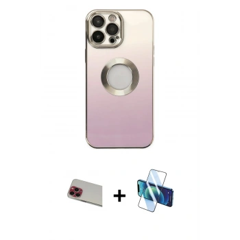 MARSİLYAN™- iPhone 13 Pro Max Kılıf Kutup Yansıma Özel Seri - Siyah 3D Antistatik Cam Ekran Koruyucu + Rainbow Kamera Lens Koruma Cam - KI
