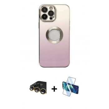 MARSİLYAN™- iPhone 13 Pro Max Kılıf Kutup Yansıma Özel Seri - Siyah 3D Antistatik Cam Ekran Koruyucu + Raze Metal Kamera Lens - GD
