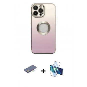 MARSİLYAN™- iPhone 13 Pro Max Kılıf Kutup Yansıma Özel Seri - Siyah 3D Antistatik Cam Ekran Koruyucu + Renkli Kamera Lens Koruma Cam - MI
