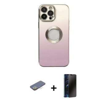 MARSİLYAN™- iPhone 13 Pro Max Kılıf Kutup Yansıma Özel Seri - Siyah 3D Antistatik Hayalet Cam Ekran Koruyucu + Renkli Kamera Lens Koruma Cam - SI