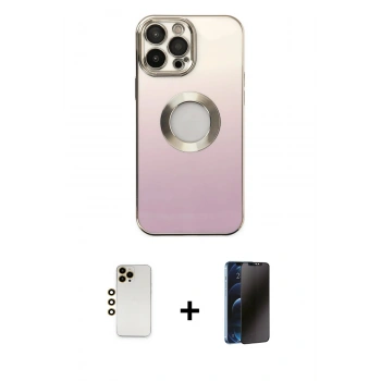 MARSİLYAN™- iPhone 13 Pro Max Kılıf Kutup Yansıma Özel Seri - Siyah 3D Antistatik Hayalet Cam Ekran Koruyucu + Shine Kamera Lens - GD