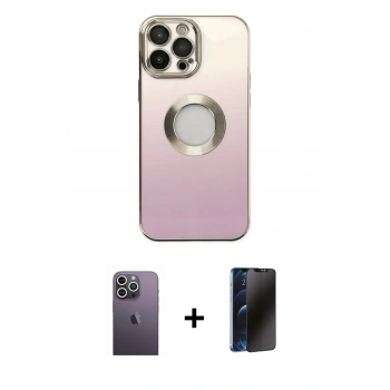 MARSİLYAN™- iPhone 13 Pro Max Kılıf Kutup Yansıma Özel Seri - Siyah 3D Antistatik Hayalet Cam Ekran Koruyucu + Neon Fosforlu Kamera Lens - BZ