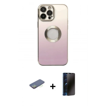 MARSİLYAN™- iPhone 13 Pro Max Kılıf Kutup Yansıma Özel Seri - Siyah 3D Antistatik Hayalet Cam Ekran Koruyucu + Renkli Kamera Lens Koruma Cam - YL