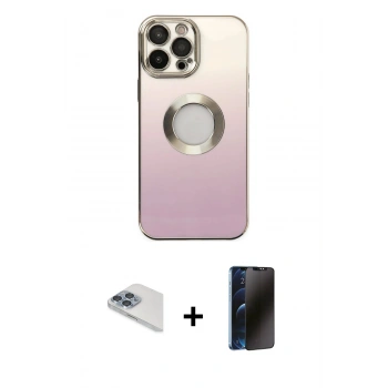 MARSİLYAN™- iPhone 13 Pro Max Kılıf Kutup Yansıma Özel Seri - Siyah 3D Antistatik Hayalet Cam Ekran Koruyucu + Pers Alüminyum Kamera Lens - SABE