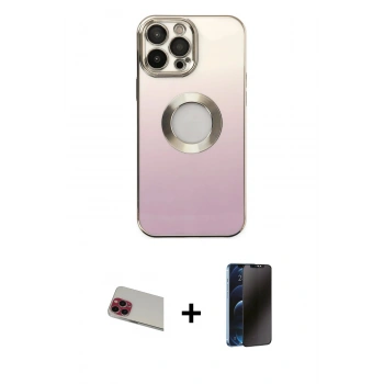 MARSİLYAN™- iPhone 13 Pro Max Kılıf Kutup Yansıma Özel Seri - Siyah 3D Antistatik Hayalet Cam Ekran Koruyucu + Rainbow Kamera Lens Koruma Cam - KI