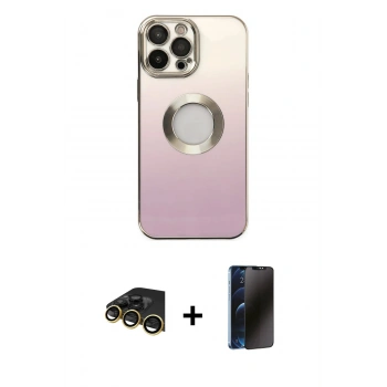 MARSİLYAN™- iPhone 13 Pro Max Kılıf Kutup Yansıma Özel Seri - Siyah 3D Antistatik Hayalet Cam Ekran Koruyucu + Raze Metal Kamera Lens - GD
