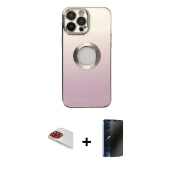 MARSİLYAN™- iPhone 13 Pro Max Kılıf Kutup Yansıma Özel Seri - Siyah 3D Antistatik Hayalet Cam Ekran Koruyucu + Pers Alüminyum Kamera Lens - KI