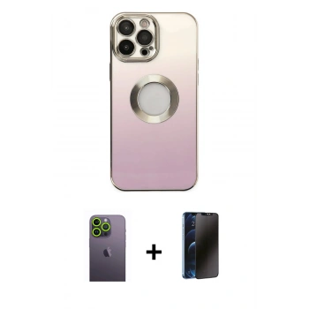 MARSİLYAN™- iPhone 13 Pro Max Kılıf Kutup Yansıma Özel Seri - Siyah 3D Antistatik Hayalet Cam Ekran Koruyucu + Neon Fosforlu Kamera Lens - YL