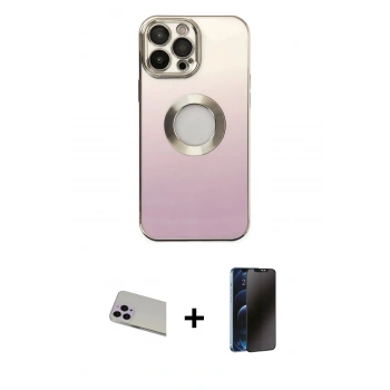 MARSİLYAN™- iPhone 13 Pro Max Kılıf Kutup Yansıma Özel Seri - Siyah 3D Antistatik Hayalet Cam Ekran Koruyucu + Rainbow Kamera Lens Koruma Cam - MR