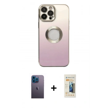 MARSİLYAN™- iPhone 13 Pro Max Kılıf Kutup Yansıma Özel Seri - Siyah 6D Mat Seramik Hayalet Nano Ekran Koruyucu + Neon Fosforlu Kamera Lens - MI