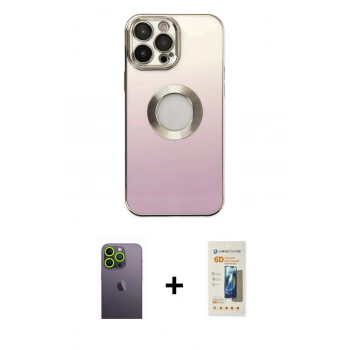 MARSİLYAN™- iPhone 13 Pro Max Kılıf Kutup Yansıma Özel Seri - Siyah 6D Mat Seramik Hayalet Nano Ekran Koruyucu + Neon Fosforlu Kamera Lens - YL