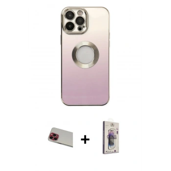 MARSİLYAN™- iPhone 13 Pro Max Kılıf Kutup Yansıma Özel Seri - Siyah Bilvis 3D Cam Ekran Koruyucu + Rainbow Kamera Lens Koruma Cam - KI