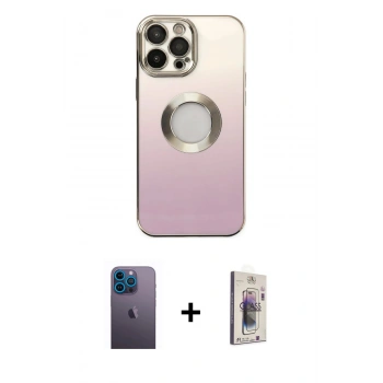 MARSİLYAN™- iPhone 13 Pro Max Kılıf Kutup Yansıma Özel Seri - Siyah Bilvis 3D Cam Ekran Koruyucu + Neon Fosforlu Kamera Lens - MI