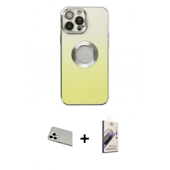 MARSİLYAN™- iPhone 13 Pro Max Kılıf Kutup Yansıma Özel Seri - Siyah Bilvis 3D Mat Cam Ekran Koruyucu + Rainbow Kamera Lens Koruma Cam - BZ