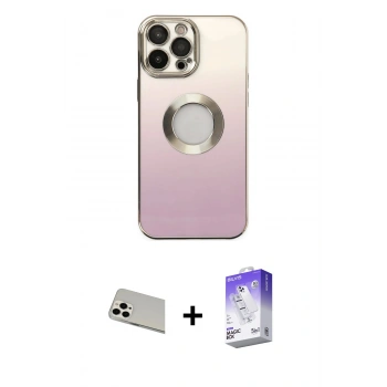 MARSİLYAN™- iPhone 13 Pro Max Kılıf Kutup Yansıma Özel Seri - Siyah Bilvis 5in1 3D Magic Cam Ekran Koruyucu + Rainbow Kamera Lens Koruma Cam - BZ