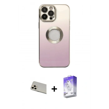 MARSİLYAN™- iPhone 13 Pro Max Kılıf Kutup Yansıma Özel Seri - Siyah Bilvis 5in1 3D Magic Cam Ekran Koruyucu + Rainbow Kamera Lens Koruma Cam - REGD