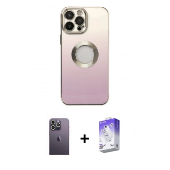 MARSİLYAN™- iPhone 13 Pro Max Kılıf Kutup Yansıma Özel Seri - Siyah Bilvis 5in1 3D Magic Cam Ekran Koruyucu + Neon Fosforlu Kamera Lens - BZ