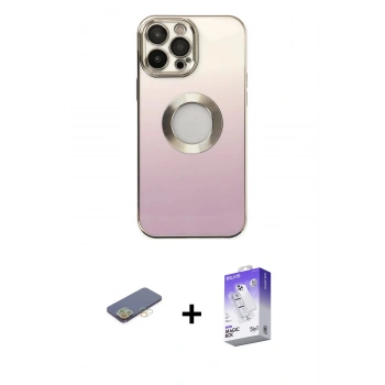 MARSİLYAN™- iPhone 13 Pro Max Kılıf Kutup Yansıma Özel Seri - Siyah Bilvis 5in1 3D Magic Cam Ekran Koruyucu + Renkli Kamera Lens Koruma Cam - SI