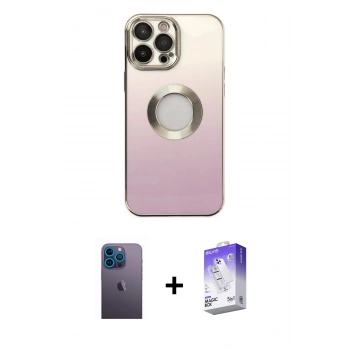 MARSİLYAN™- iPhone 13 Pro Max Kılıf Kutup Yansıma Özel Seri - Siyah Bilvis 5in1 3D Magic Cam Ekran Koruyucu + Neon Fosforlu Kamera Lens - MI