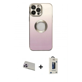 MARSİLYAN™- iPhone 13 Pro Max Kılıf Kutup Yansıma Özel Seri - Siyah Bilvis Hayalet Cam Ekran Koruyucu + Rainbow Kamera Lens Koruma Cam - MR