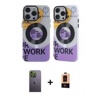 MARSİLYAN™- iPhone 13 Pro Max Kılıf Nova Doku Koleksiyonu - Şeffaf Maxco Cam Ekran Koruyucu + Neon Fosforlu Kamera Lens - YL