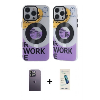 MARSİLYAN™- iPhone 13 Pro Max Kılıf Nova Doku Koleksiyonu - Şeffaf Pasifik Cam Ekran Koruyucu + Neon Fosforlu Kamera Lens - BZ