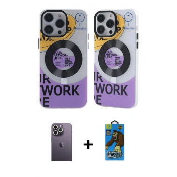 MARSİLYAN™- iPhone 13 Pro Max Kılıf Nova Doku Koleksiyonu - Siyah 18D Cam Ekran Koruyucu + Neon Fosforlu Kamera Lens - BZ
