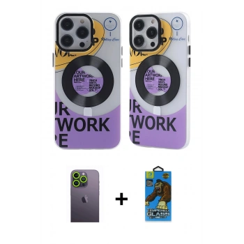 MARSİLYAN™- iPhone 13 Pro Max Kılıf Nova Doku Koleksiyonu - Siyah 18D Cam Ekran Koruyucu + Neon Fosforlu Kamera Lens - YL