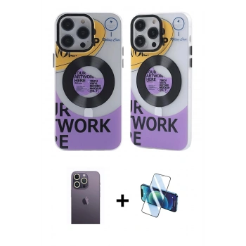 MARSİLYAN™- iPhone 13 Pro Max Kılıf Nova Doku Koleksiyonu - Siyah 3D Antistatik Cam Ekran Koruyucu + Neon Fosforlu Kamera Lens - BZ