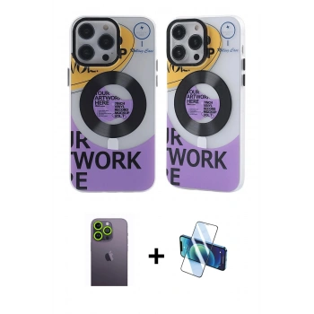 MARSİLYAN™- iPhone 13 Pro Max Kılıf Nova Doku Koleksiyonu - Siyah 3D Antistatik Cam Ekran Koruyucu + Neon Fosforlu Kamera Lens - YL