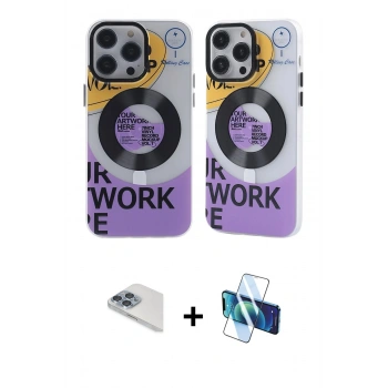 MARSİLYAN™- iPhone 13 Pro Max Kılıf Nova Doku Koleksiyonu - Siyah 3D Antistatik Cam Ekran Koruyucu + Pers Alüminyum Kamera Lens - SABE