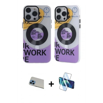 MARSİLYAN™- iPhone 13 Pro Max Kılıf Nova Doku Koleksiyonu - Siyah 3D Antistatik Cam Ekran Koruyucu + Rainbow Kamera Lens Koruma Cam - MI