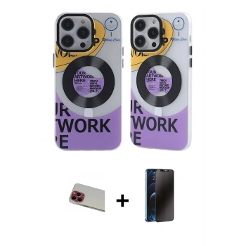 MARSİLYAN™- iPhone 13 Pro Max Kılıf Nova Doku Koleksiyonu - Siyah 3D Antistatik Hayalet Cam Ekran Koruyucu + Rainbow Kamera Lens Koruma Cam - KI