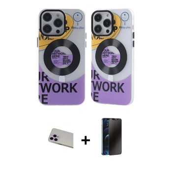 MARSİLYAN™- iPhone 13 Pro Max Kılıf Nova Doku Koleksiyonu - Siyah 3D Antistatik Hayalet Cam Ekran Koruyucu + Rainbow Kamera Lens Koruma Cam - MR