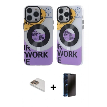 MARSİLYAN™- iPhone 13 Pro Max Kılıf Nova Doku Koleksiyonu - Siyah 3D Antistatik Hayalet Cam Ekran Koruyucu + Pers Alüminyum Kamera Lens - GD